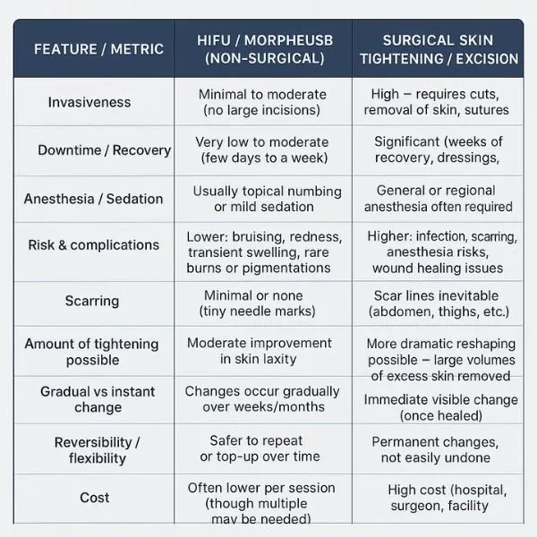 Lost the Weight but Not the Loose Skin? 3 A table showing the benefits of Lipo Sculpt City of London treatments to combat loose skin.